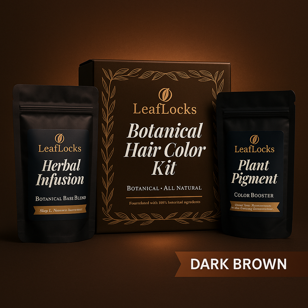 LeafLocks Botanical Full Hair Color Kit for Dark Brown (Single Application, All Natural)