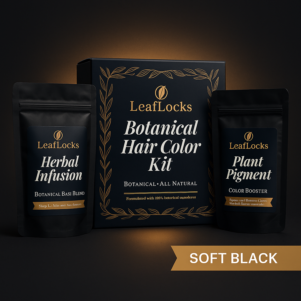 Leaflocks Botanical Full Hair Color Kit for Soft Black color (All Natural, Single Application)